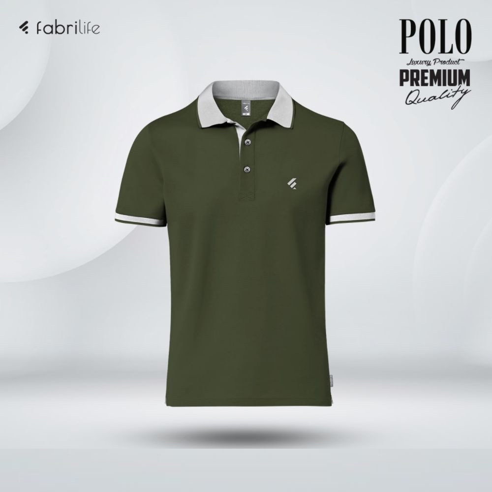 Single Jersey Knitted Cotton Polo - Olive